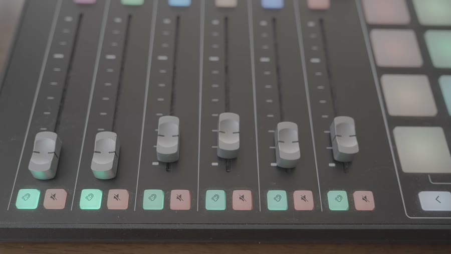 RODECaster audio interface close-up — a frame from the Audio module